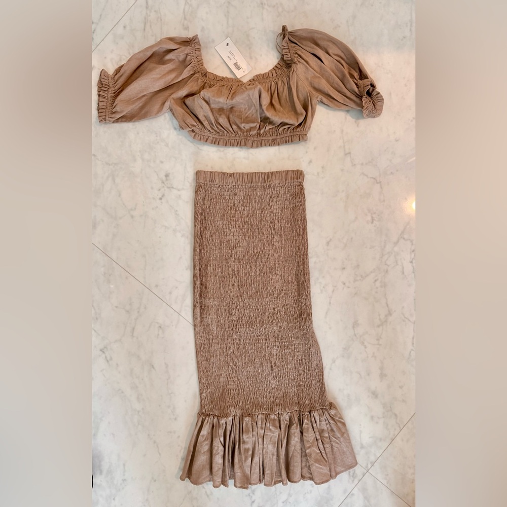 Chic Tan Skirt Set with Ruffled Hem
